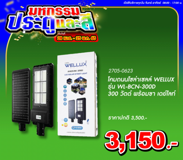 โคมถนนโซล่าเซลล์ 300 วัตต์ พร้อมขา